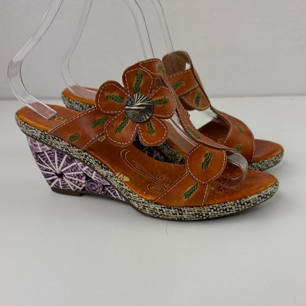 Comfortiva Floral Wedge Sandals - Tan and Purple